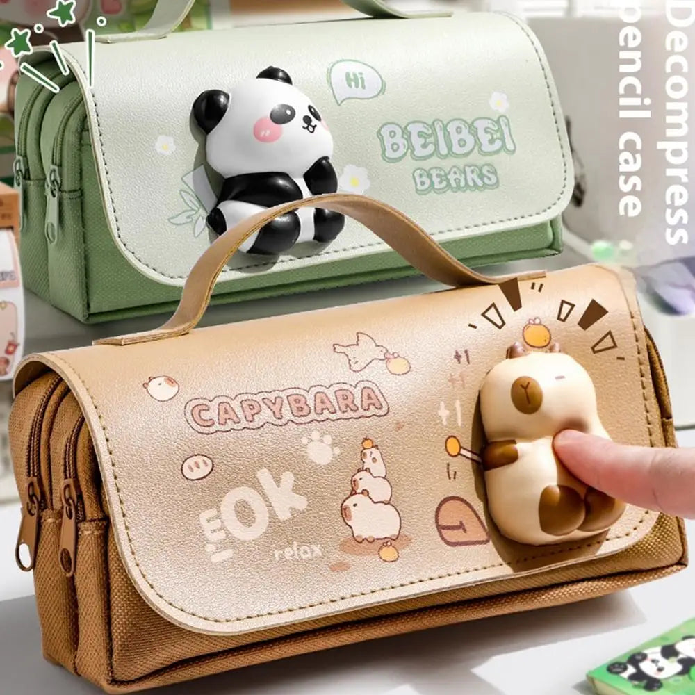 Capybara Pencil Pouch Cute Panda Pencil Case Organizer for Girls Large Capacity Marker Pouch Pen Bag Fidget Aesthetic Pencil Bag